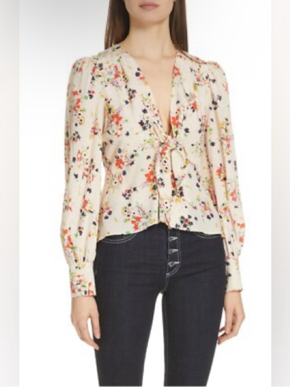 VERONICA BEARD Payton Floral Tie-Front Silk Blend Blouse